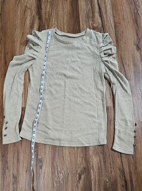 Womens Long Sleeve Ruffle Shoulder Top Size Medium - Beige